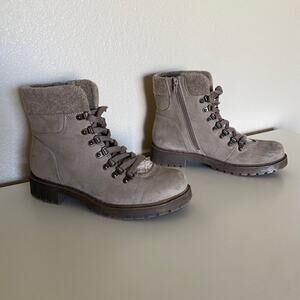 Crown Vintage Boots Lace Up Side Zip 1-1/2" Heel Khaki Hiking‎ Jeans Women's 9M